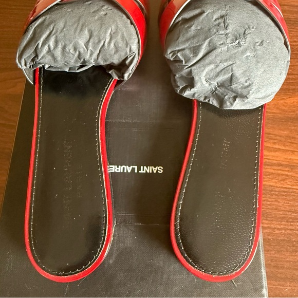 Saint Laurent Tribute Patent Leather Slide Sandals Red Size 37.5 - Picture 4 of 8